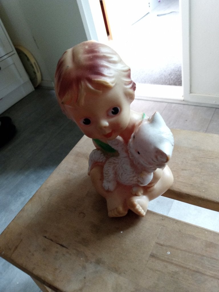 vintage piep poppetje met poes, Ophalen of Verzenden, Gebruikt