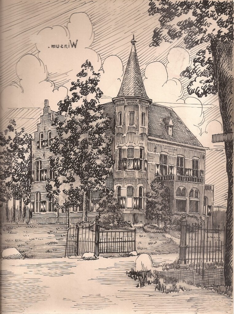 Winsum Groningen Gemeentehuis 1948 Tekening Sievers, Antiek en Kunst, Kunst | Tekeningen en Foto's, Ophalen of Verzenden, Tekening