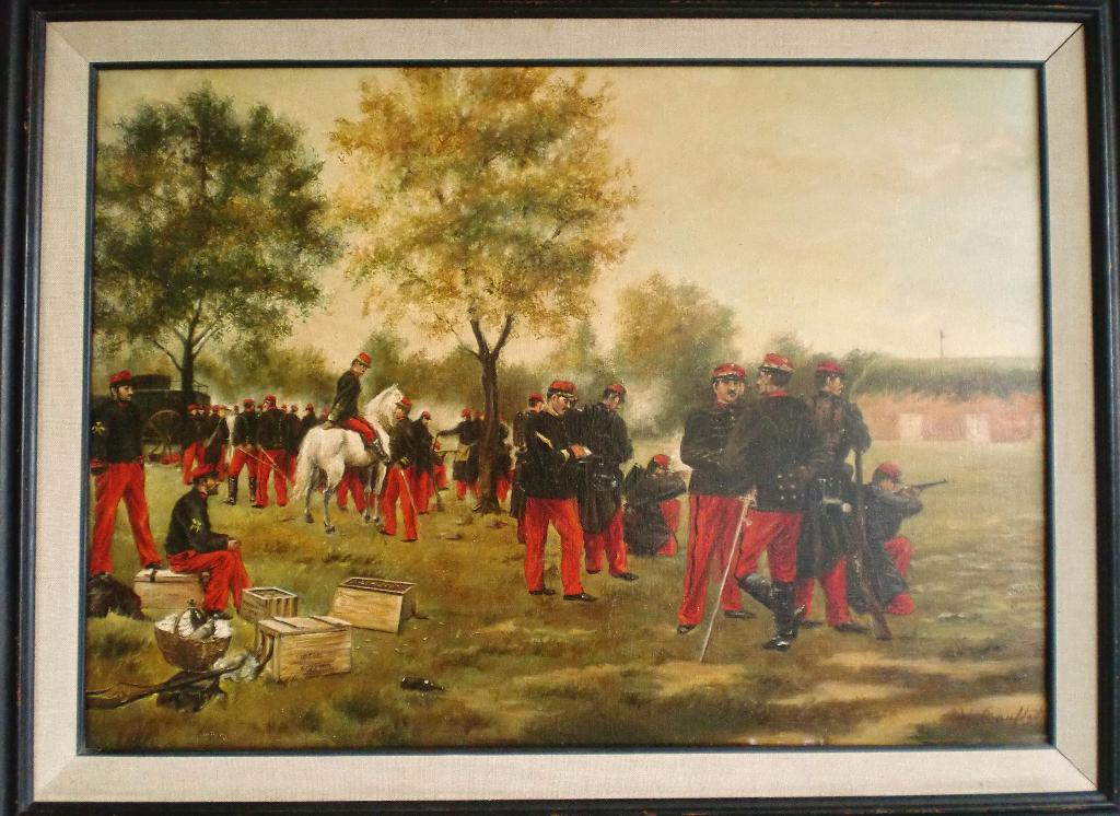 CAULLET 1910 – Franse infanterie, olie schilderij, 50x70 cm, Ophalen of Verzenden