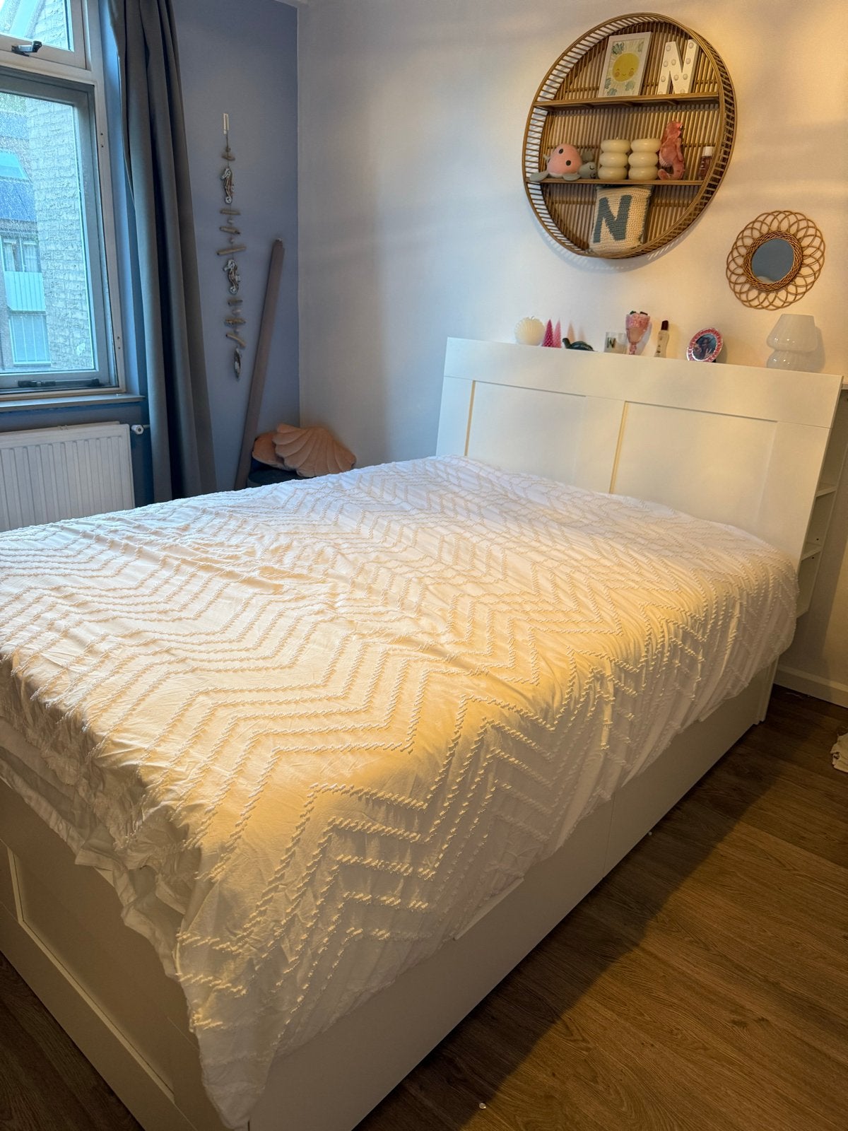 IKEA MALM bed met opbergruimte en hoofdeinde, Ophalen, Wit, Tweepersoons, 140 cm