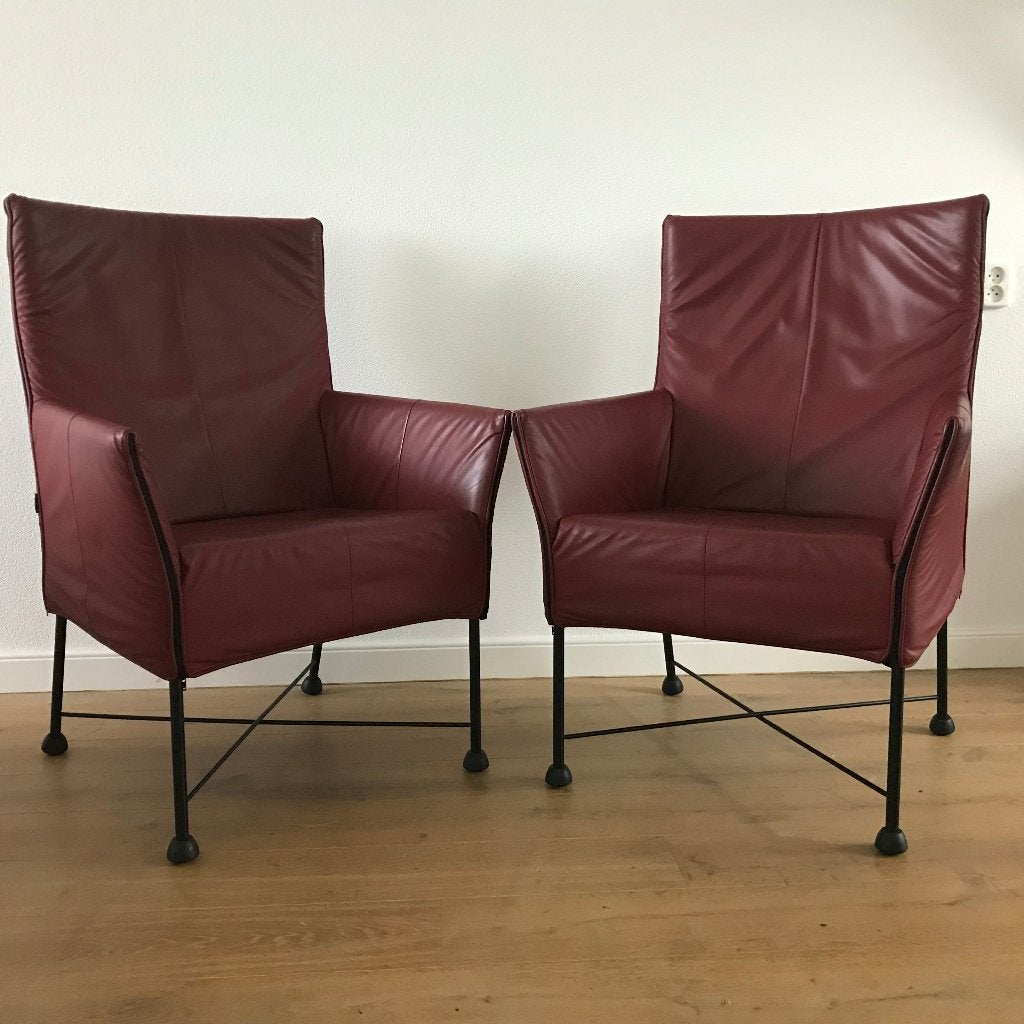 6 Montis Charly design modern fauteuils leer donkerrood, Ophalen, Nvt, Nvt, Leer