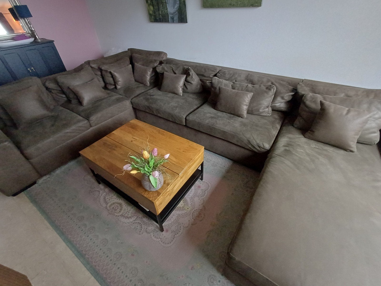 Te koop ledere bankstel, Huis en Inrichting, Ophalen, Gebruikt, Hoekbank, 300 cm of meer