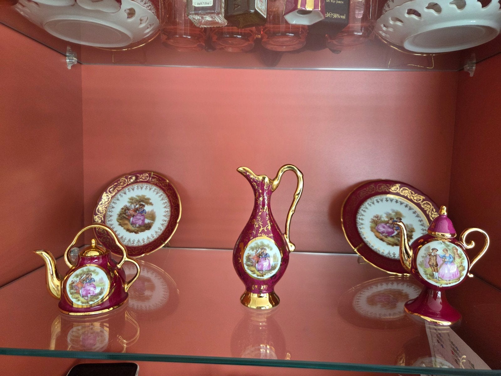 Limoges Porseleinen Miniatuur Theeservies - Romantisch Decor, Ophalen of Verzenden