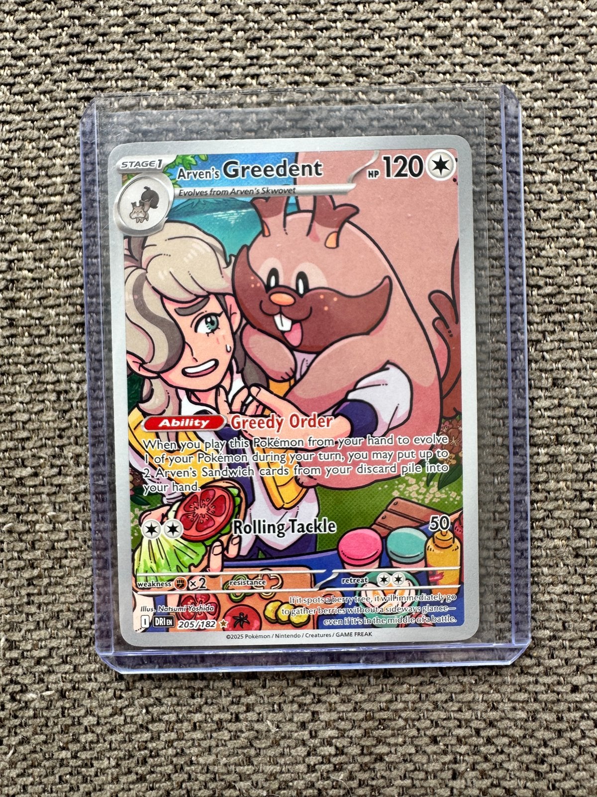 Arven's Greedent 205/182 Pokémon kaart, Ophalen of Verzenden, Zo goed als nieuw, Losse kaart