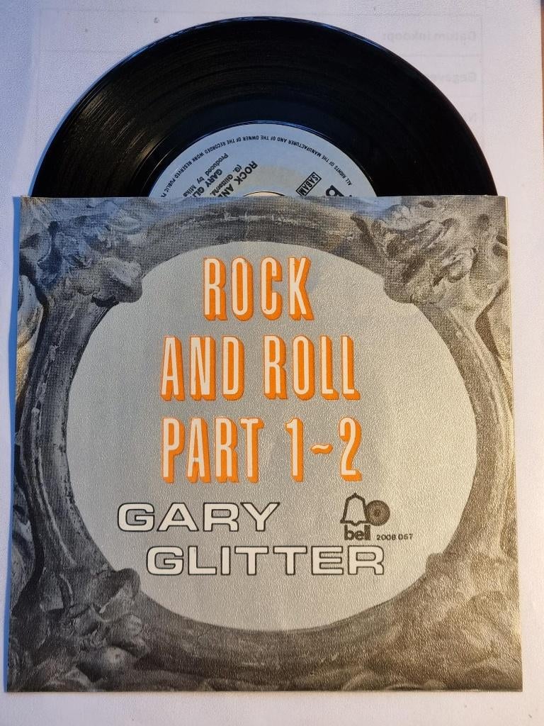 single Gary Glitter ROCK AND ROLL PART 1-2 plaat uit 1972, Ophalen of Verzenden, Zo goed als nieuw, Pop