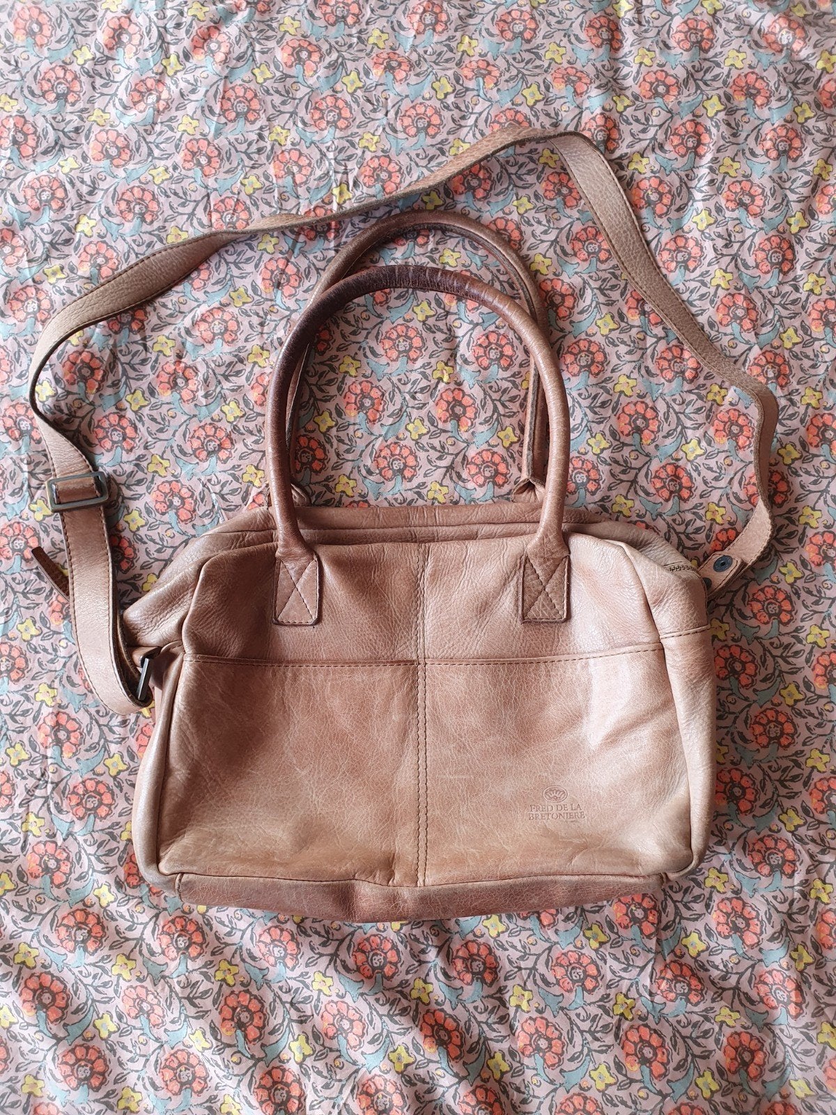 Fred de la Bretoniere, bruine leren tas, Ophalen of Verzenden, Gebruikt, Bruin, Handtas