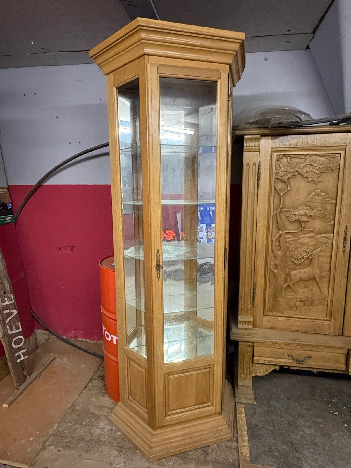 Eikenhouten Vitrinekast met Glazen Planken, Huis en Inrichting, Ophalen, Minder dan 50 cm, Gebruikt, Eikenhout