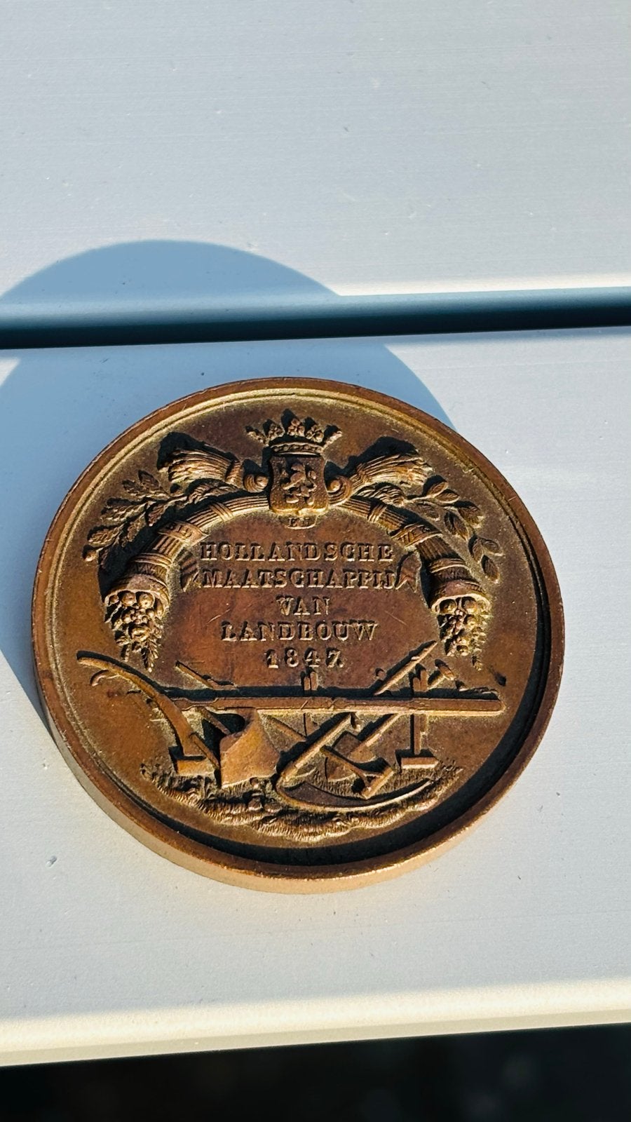 Historische Bronzen Medaille Hollandse Maatschappij 1859, Ophalen of Verzenden, Brons, Nederland