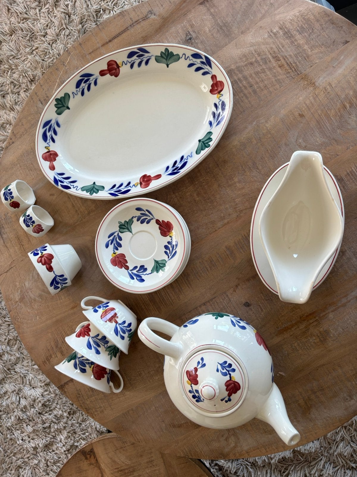 Boerenbont servies – theepot, juskom, schaal, kopjes enz, Ophalen of Verzenden