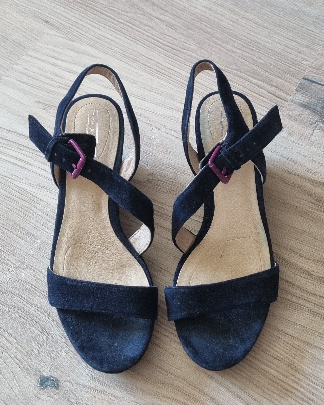 5th Avenue blauwe Suède Sleehak Sandalen Maat 38, Blauw, Zo goed als nieuw, 5th Avenue, Sandalen of Muiltjes