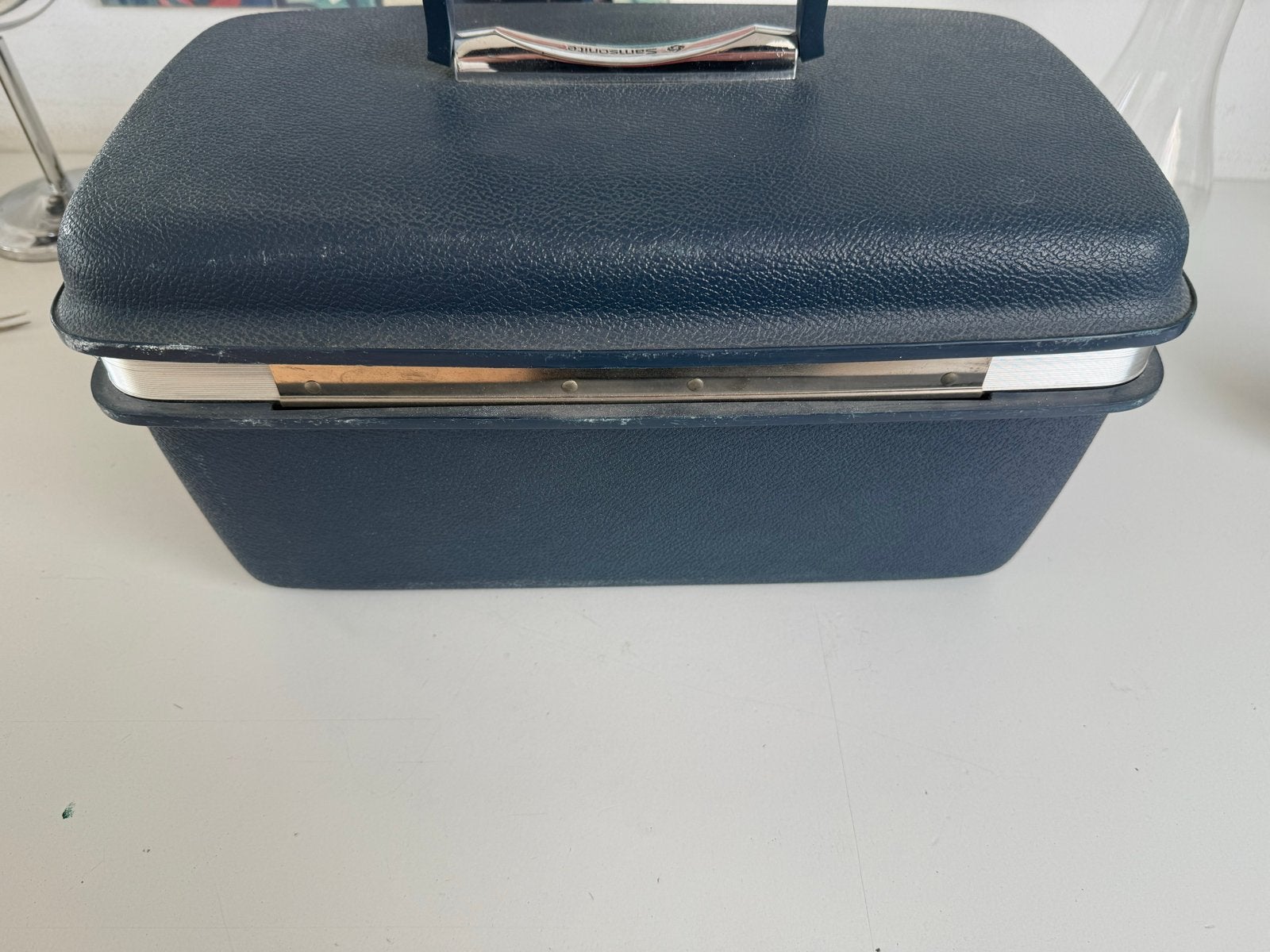 Vintage Blauwe Hardcase Beautycase Samsonite, Sieraden, Tassen en Uiterlijk, Beautycases, Ophalen, Gebruikt, Blauw, Hardcase