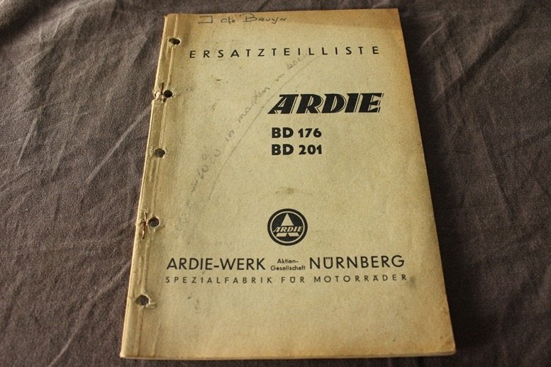 Ardi BD176 BD201 motorrad ersatzteil liste onderdelen boek, Ophalen of Verzenden, Overige merken