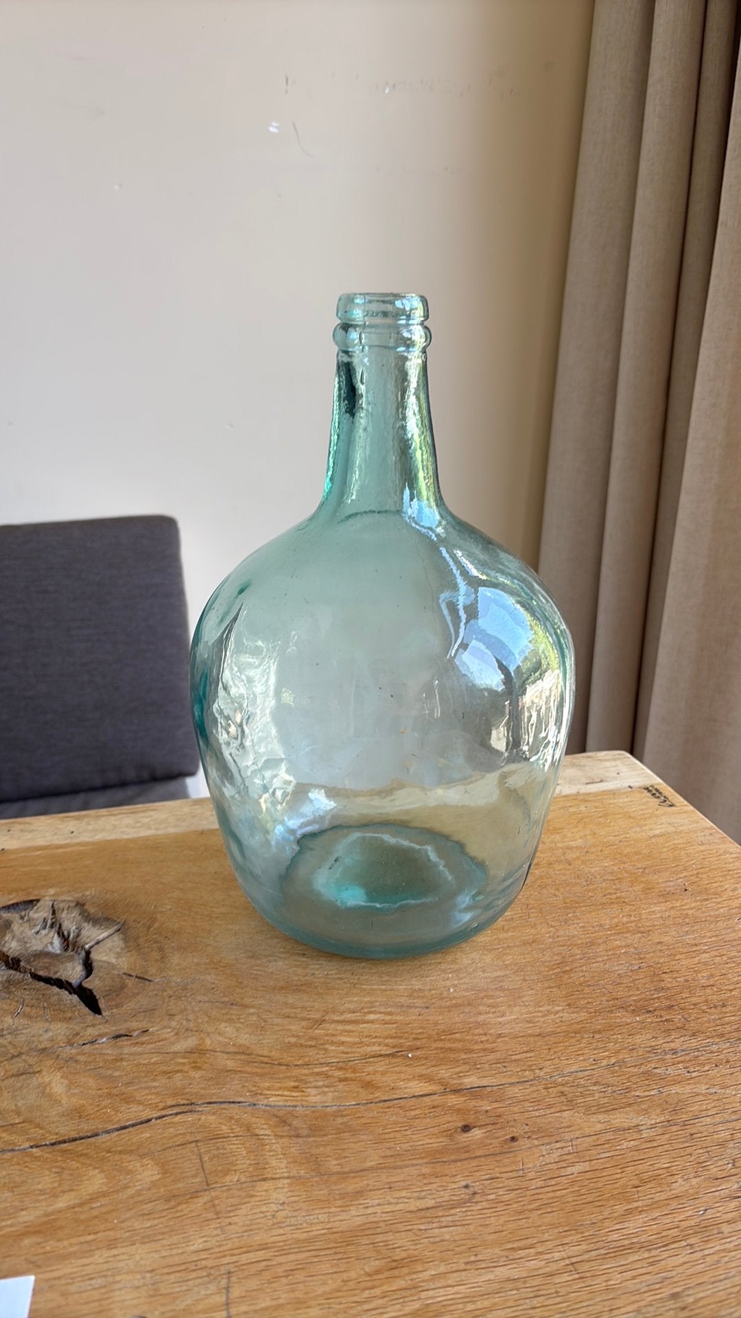 Groene glazen vaas met smalle hals, Huis en Inrichting, Ophalen, Gebruikt, Glas
