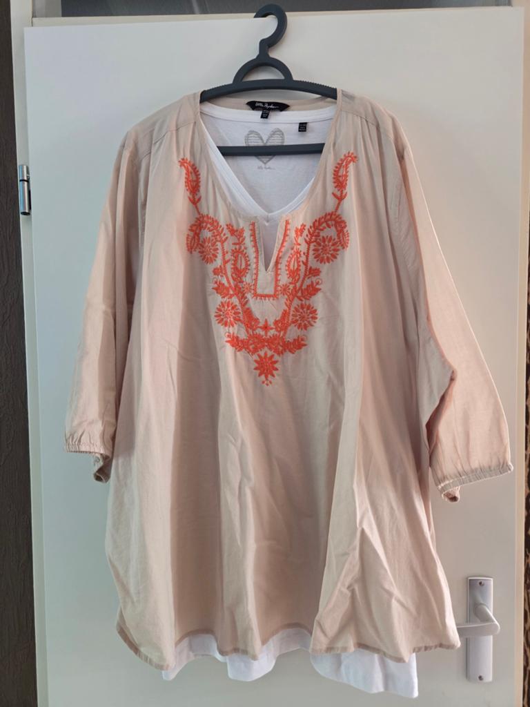 Ulla Popken Tuniek/Blouse Maat 58/60 met Borduurwerk, Beige, Maat 46/48 (XL) of groter, Ulla Popken, Ophalen of Verzenden