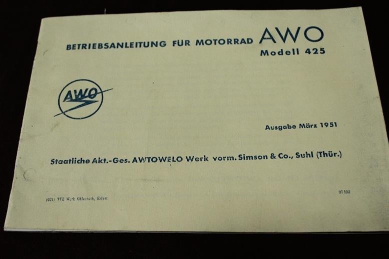 AWO modell 425 1951 betriebsanleitung handleiding, Ophalen of Verzenden, Overige merken