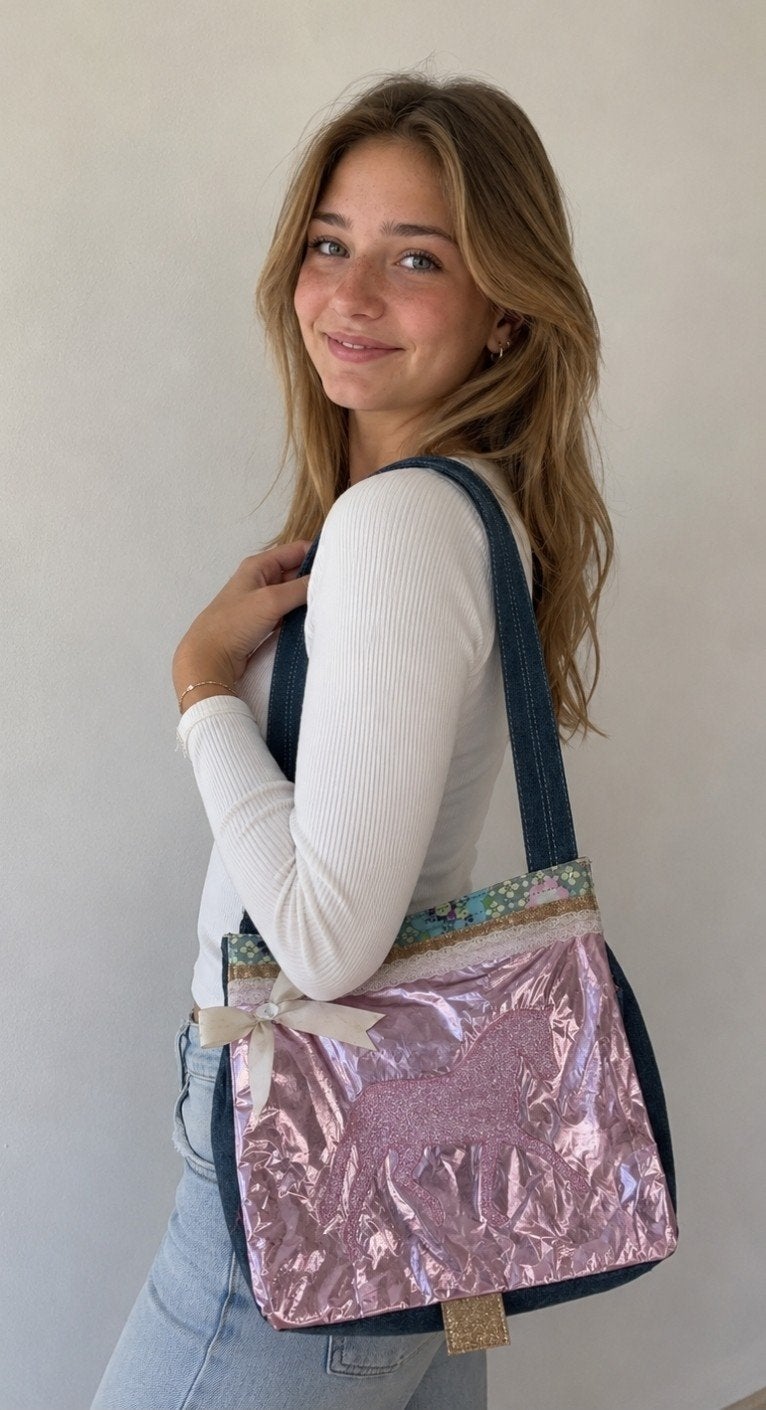 rose schouder tas met paard, Ophalen of Verzenden, Zo goed als nieuw, Roze, Schoudertasje