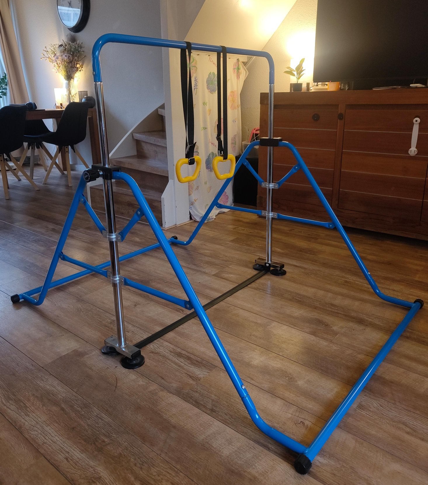 Inklaapbaar turnrek, 5 hoogtestanden, incl. ringen, Sport en Fitness, Ophalen, Zo goed als nieuw, Blauw, Materiaal
