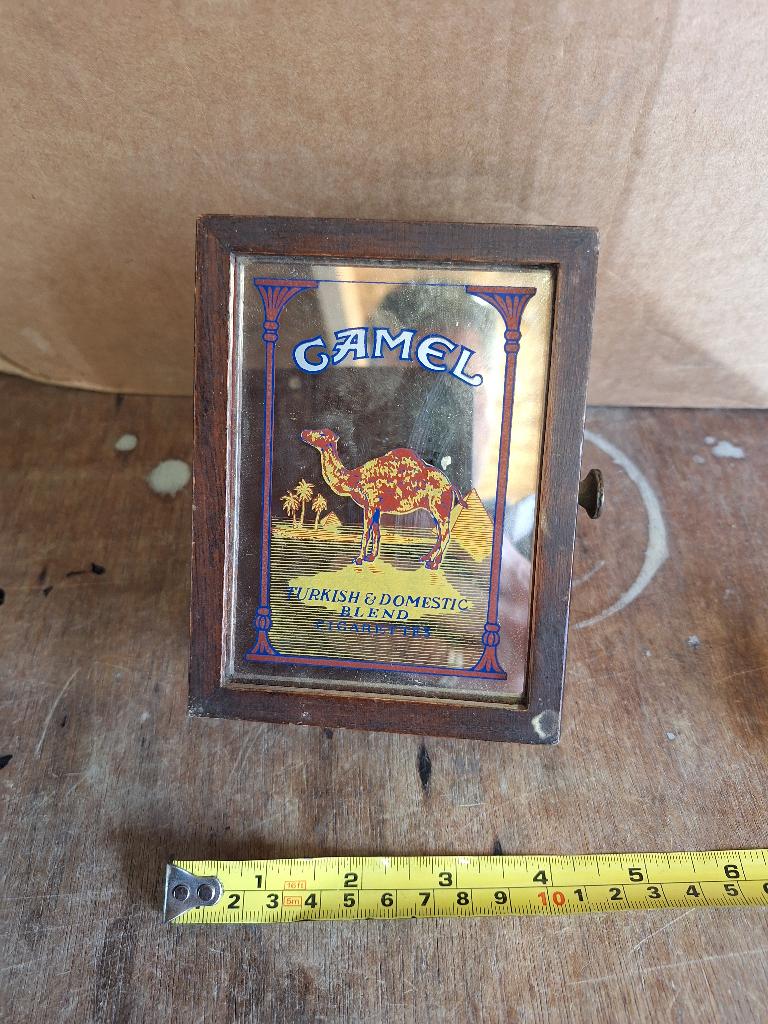 Vintage houten opbergkistje met spiegel Camel sigaretten, Verzamelen, Merken en Reclamevoorwerpen, Ophalen of Verzenden, Gebruikt