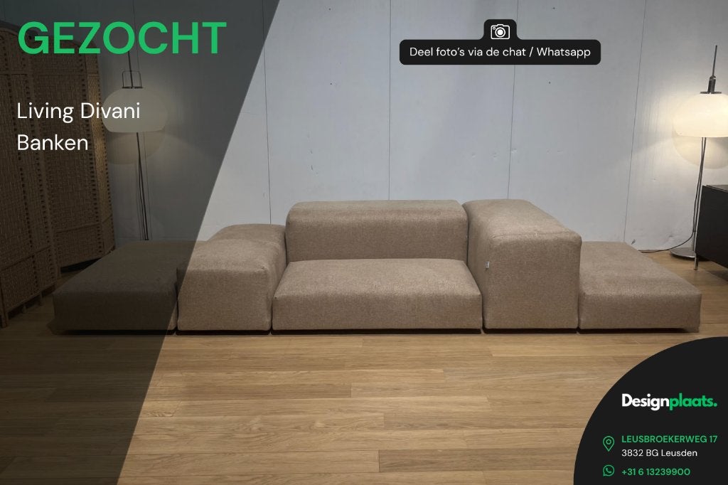 GEZOCHT: Living Divani Bank — Directe Inkoop, Design Bank Bankstel Zetel Living Divani, Nieuw, Www.designplaats.nl, Living Divani