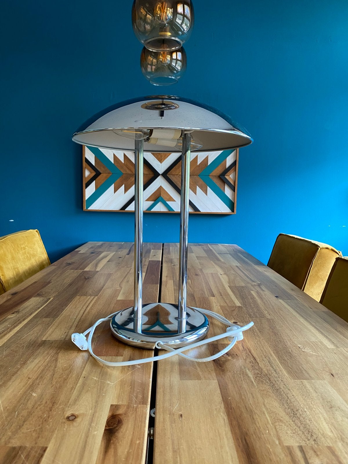 Vintage IKEA Tafellamp Chroom (paddenstoel), Ophalen of Verzenden, Gebruikt, Metaal, 50 tot 75 cm