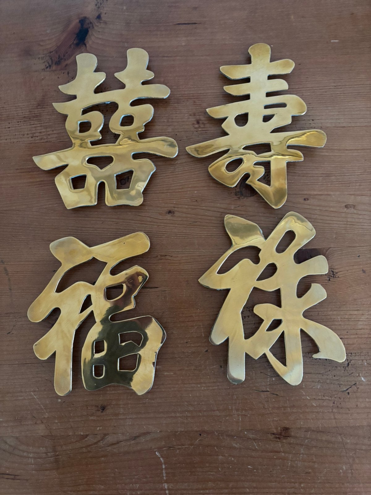 Chinese messing karakters- onderzetters- wanddecoratie, Ophalen of Verzenden, Gebruikt, Decoratieobject