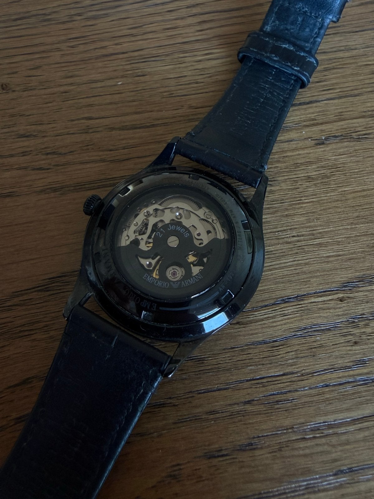 Emporio Armani Skelet Horloge - Mechanisch, Leer, Staal, Polshorloge, Zo goed als nieuw