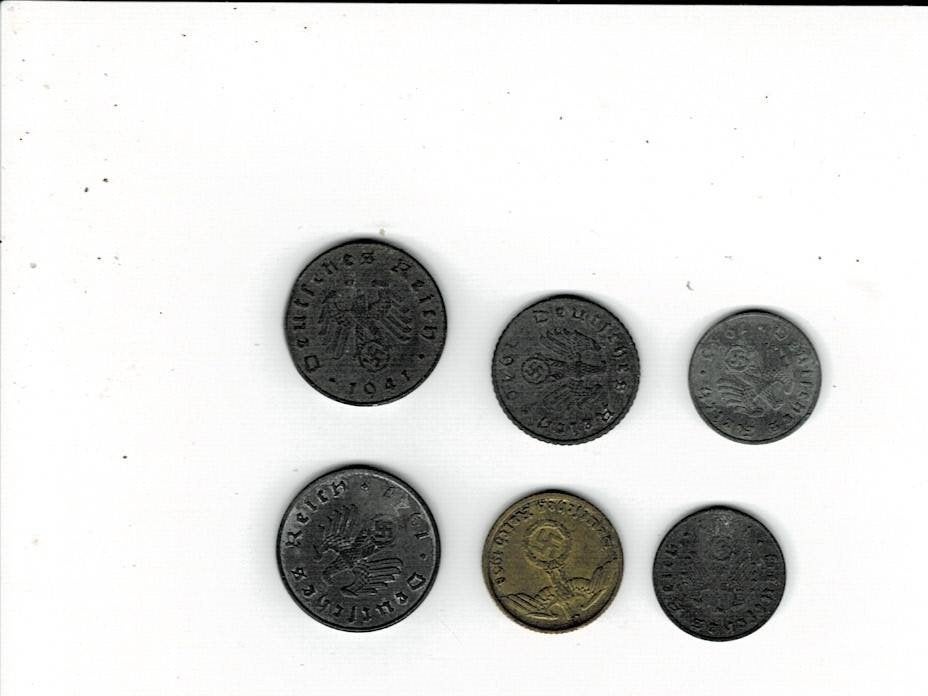 Lotje  van 6 nazi-munten met swastika"s, Postzegels en Munten, Verzenden, Buitenland, Munten