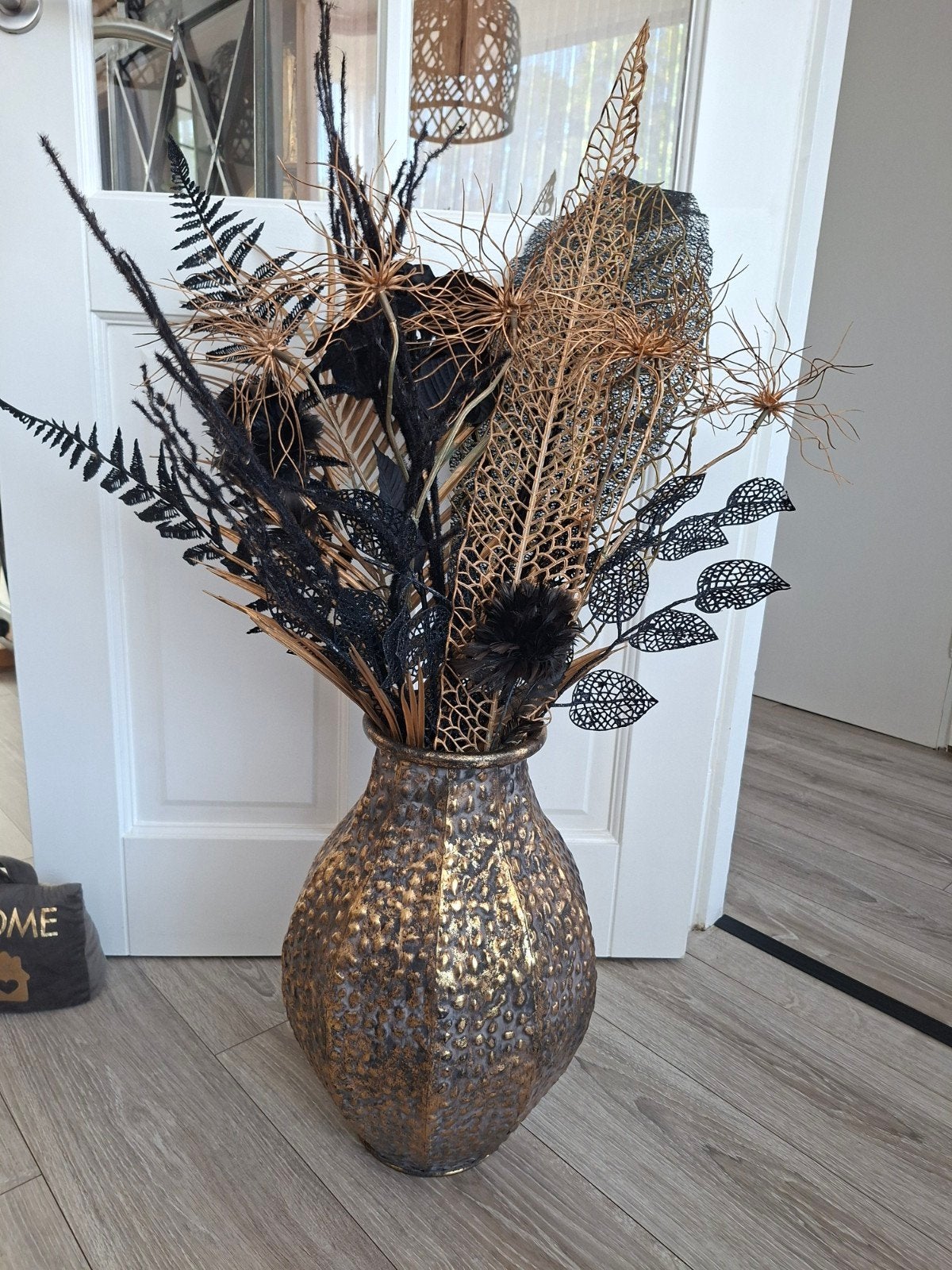 Grote gouden vaas met droogbloemen (zwart/goud), Ophalen, Zo goed als nieuw
