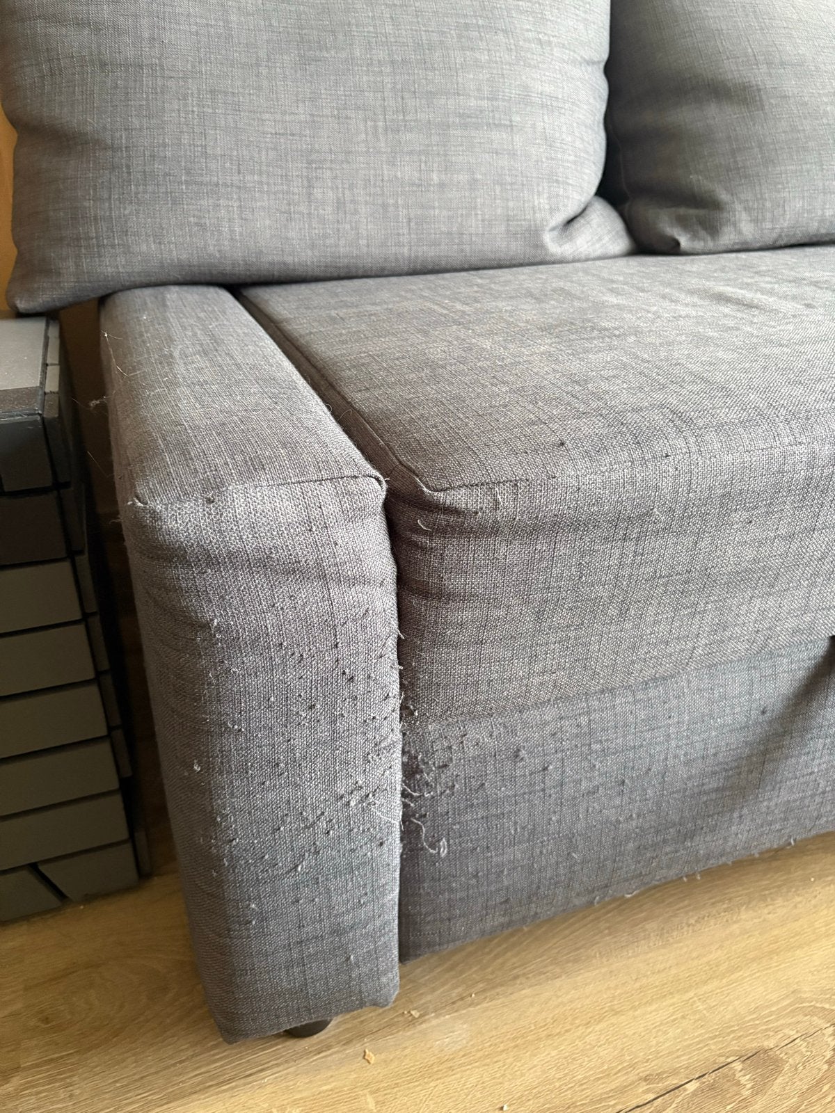 IKEA FRIHETEN slaapbank met opbergruimte, grijs, Ophalen, Gebruikt, Hoekbank, Driepersoons