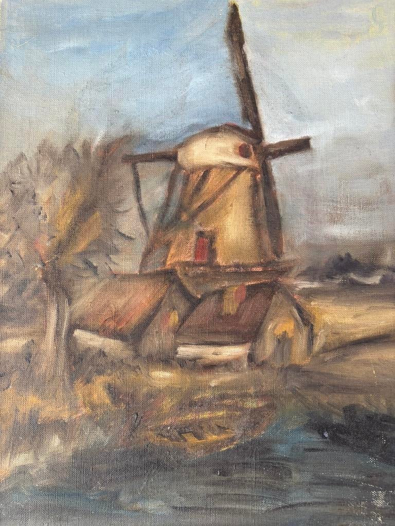 Oud schilderij van molen in de stijl van de Bergense school, Antiek en Kunst, Ophalen of Verzenden