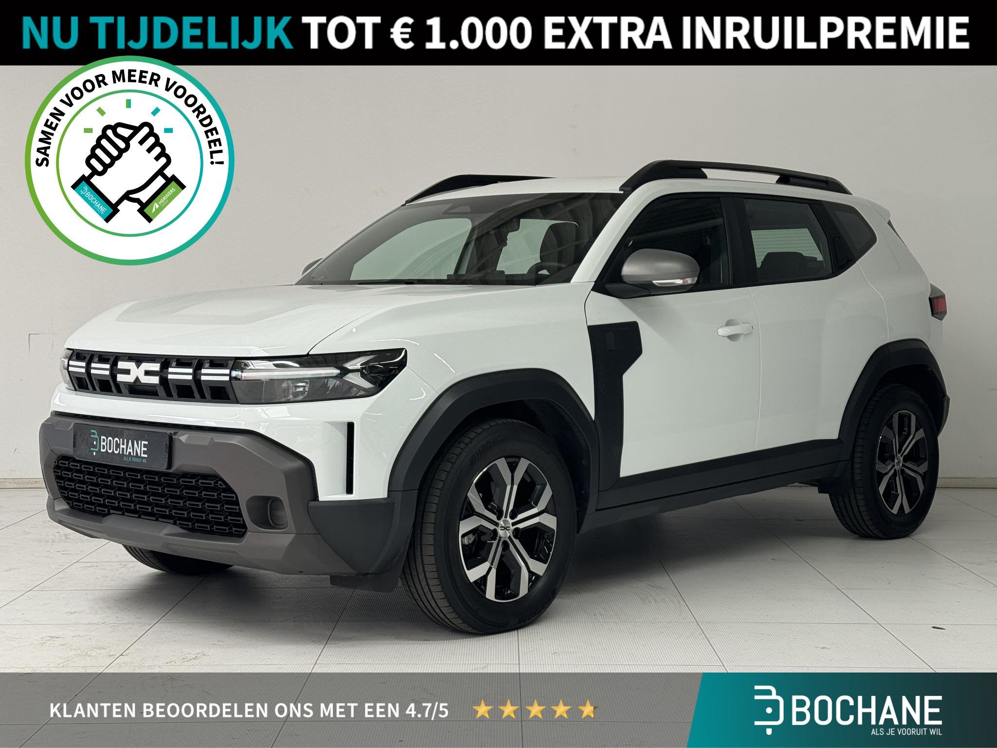 Dacia Duster 1.6 Hybrid 140 Expression | Apple CarPlay / And, Auto's, Stof, Gebruikt, 4 cilinders, Wit