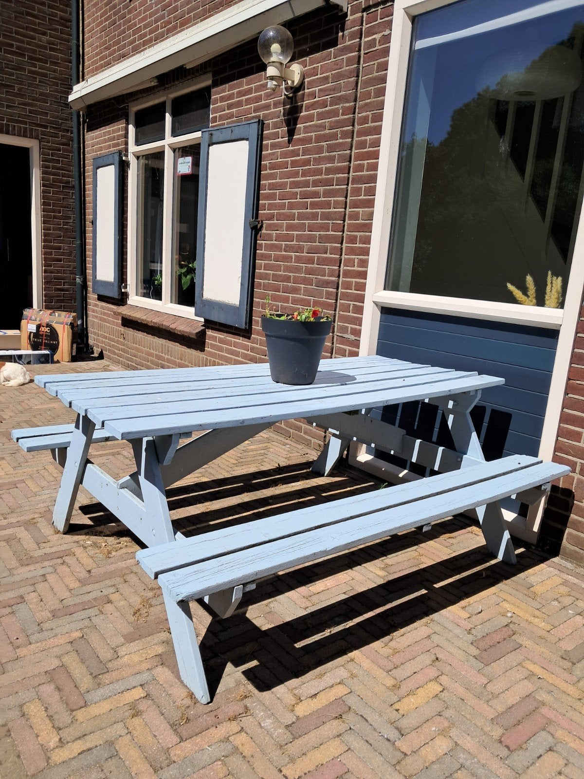 vrolijke picknicktafel tafel tuintafel mag wegvoor krat pils, Tuin en Terras, Picknicktafels, Ophalen, Gebruikt, Rechthoekig, Hout