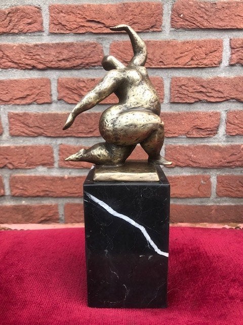 levendig gezet naakt, brons en marmer, Brons, 20 - 50 cm, Beeld, Goud
