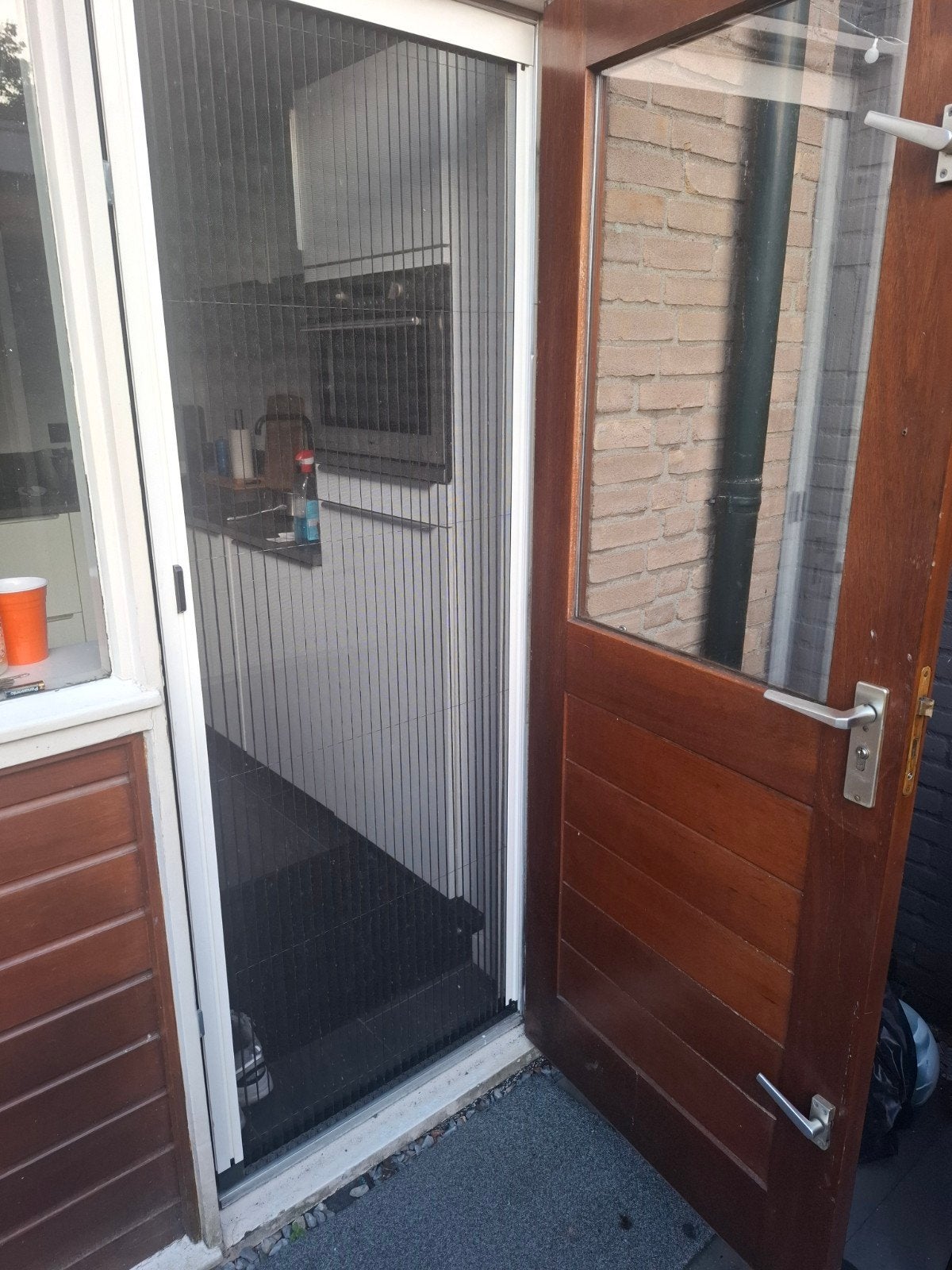 Hordeur plissé voor deuropening 75cm breed en 198 hoog, Doe-het-zelf en Verbouw, Deuren en Horren, Gebruikt, Minder dan 80 cm