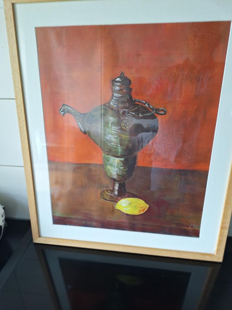 Stilleven met kan en citroen - H. de Vries Haren (2001), Antiek en Kunst, Ophalen of Verzenden