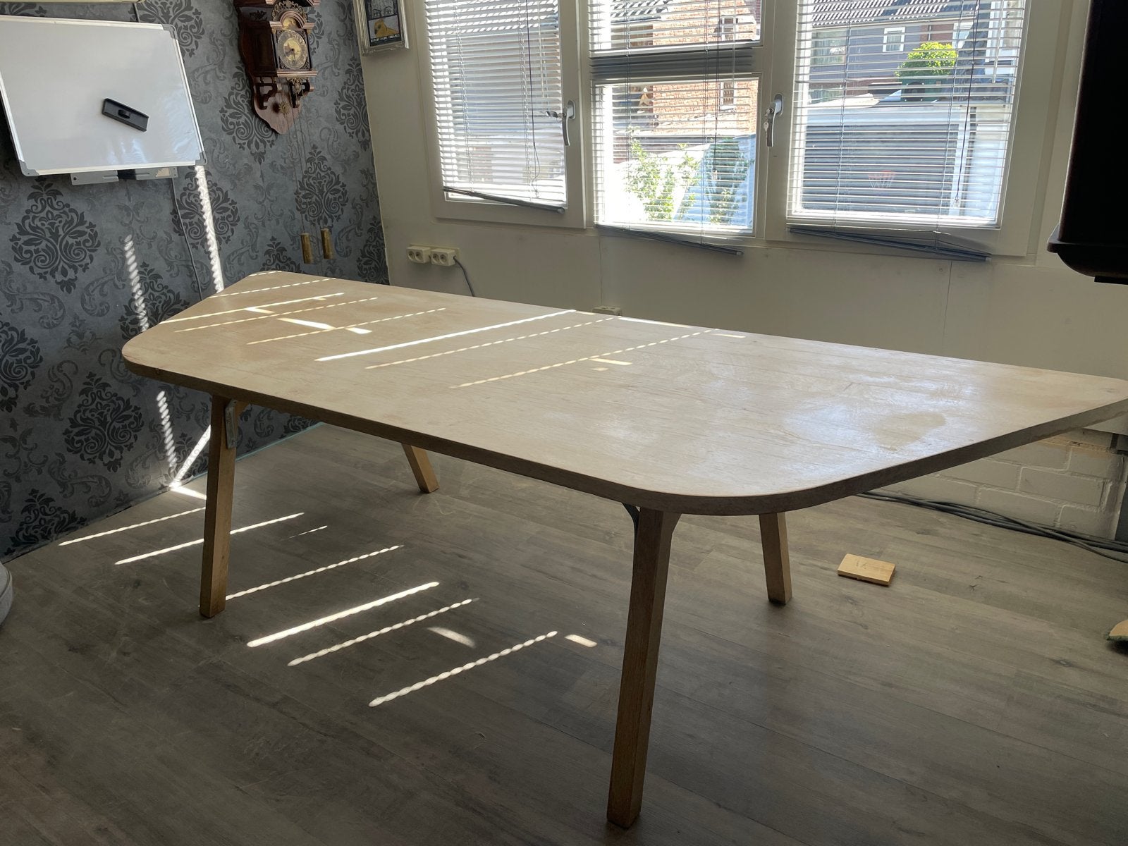 BLOK eettafel - massief eikenhout - 277x90 cm, Ophalen, Gebruikt, Eikenhout, 200 cm of meer