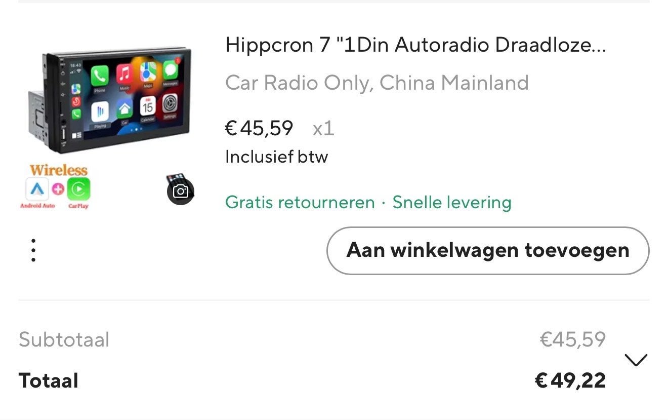 Hippcron 7" 1Din Autoradio Draadloze CarPlay Android Auto, Ophalen of Verzenden, Nieuw
