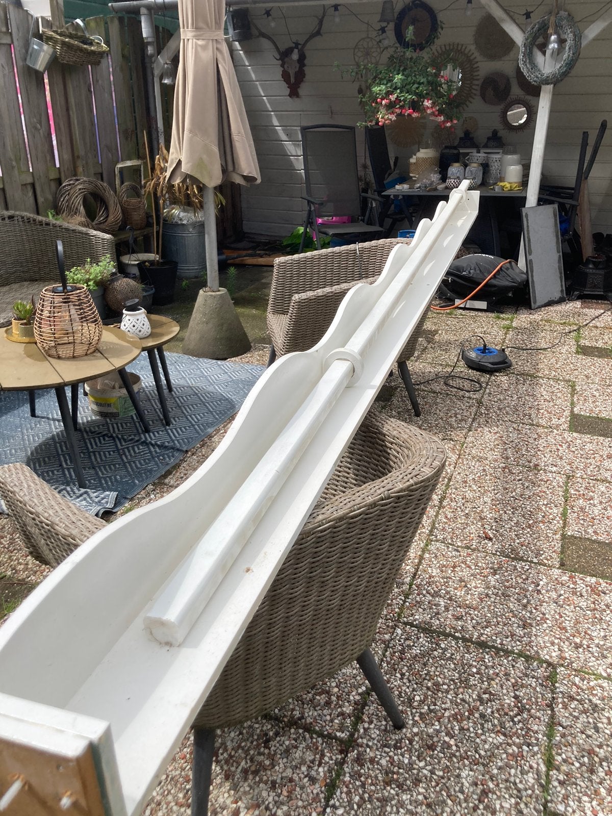Houten stok/gordijnroede uit 1 stuk, Doe-het-zelf en Verbouw, Hout en Planken, Ophalen, Zo goed als nieuw, 50 mm of meer, Balk