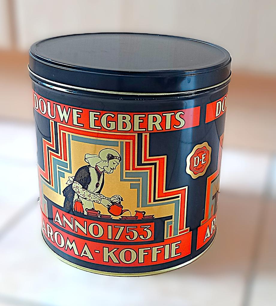 Vintage Douwe Egberts koffieblik Art-Deco stijl ~22x23 cm, Verzamelen, Ophalen of Verzenden, Gebruikt, Koffie, Douwe Egberts