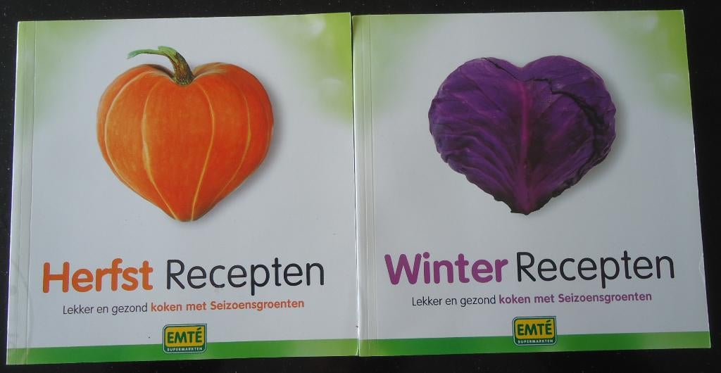 Te koop twee kookboeken met herfst- en winterrecepten., Gezond koken, Zo goed als nieuw, Europa, Emté