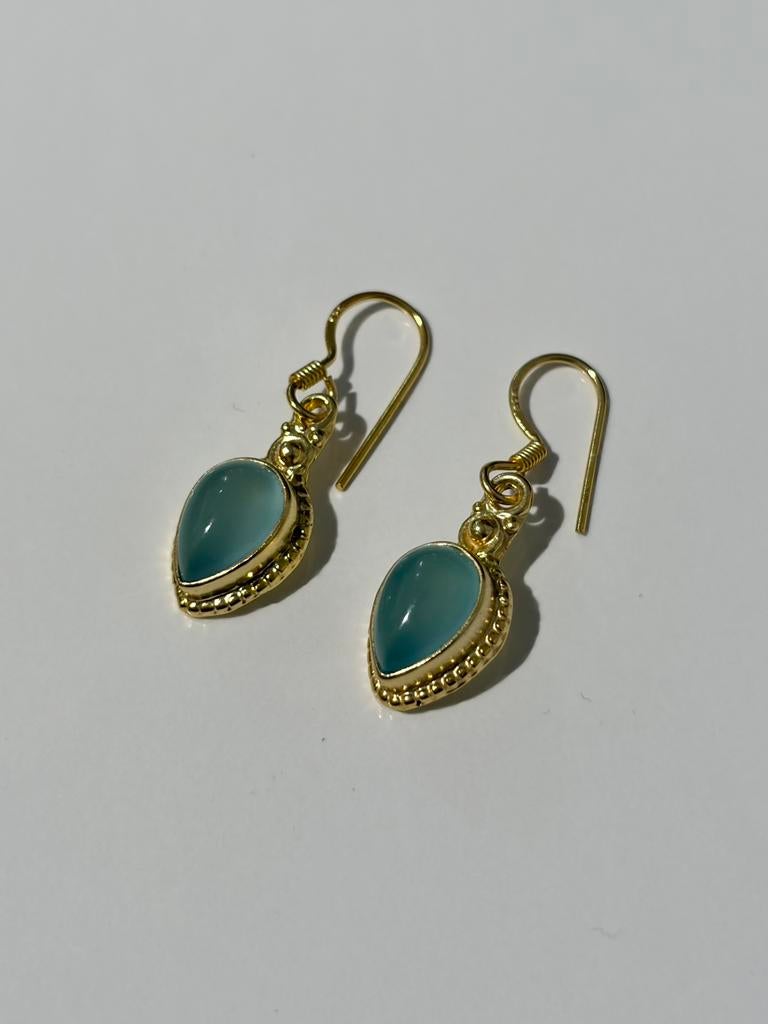 Vergulde Chalcedoon Oorbellen – 925 Zilver, Hangers, Nieuw, Ophalen of Verzenden, Met edelsteen