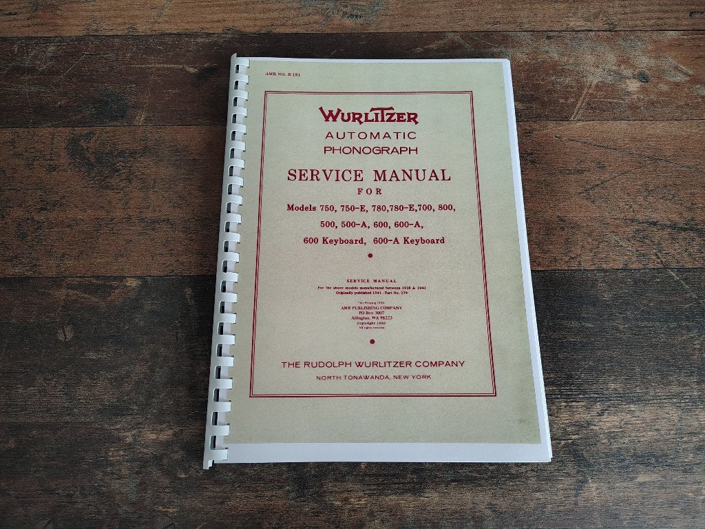 Service Manual: Wurlitzer 500 / 800 (1941) jukebox Nieuw !!, Verzenden, Nieuw, 1950 tot 1960, Seeburg