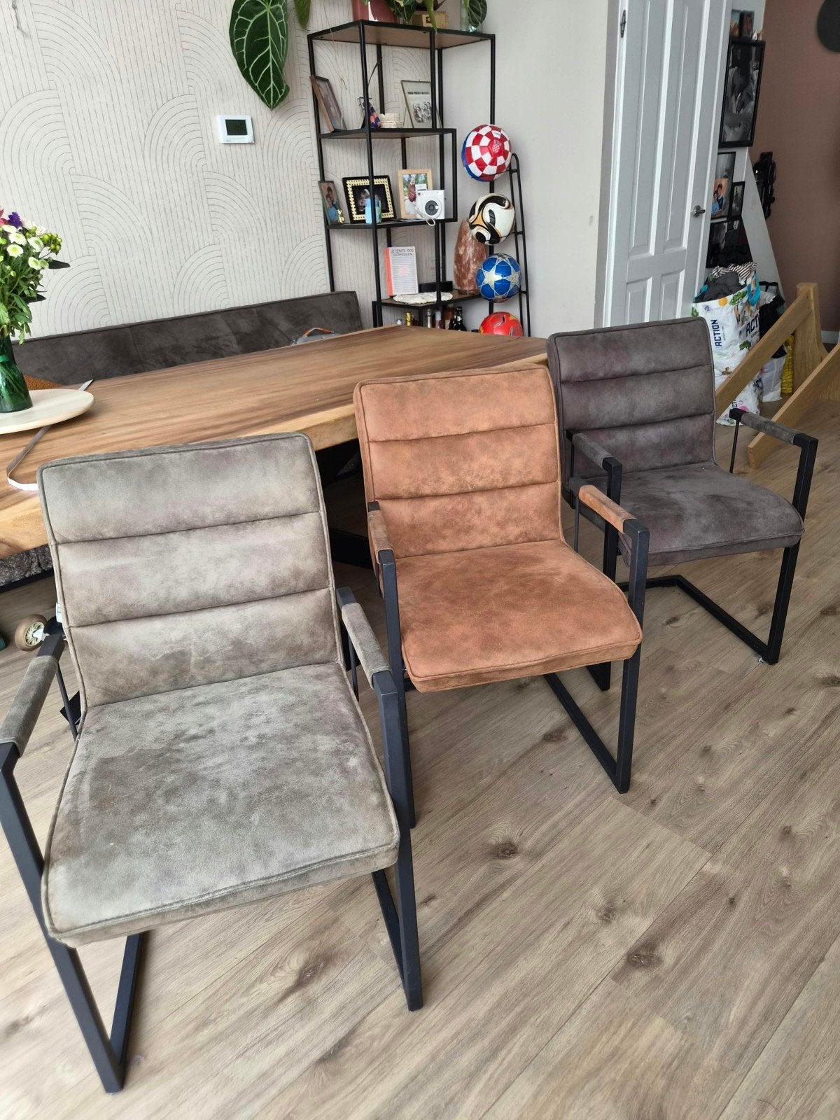 Set van 3 industriële eetkamerstoelen met armleuning, Ophalen, Gebruikt, Overige kleuren, Drie