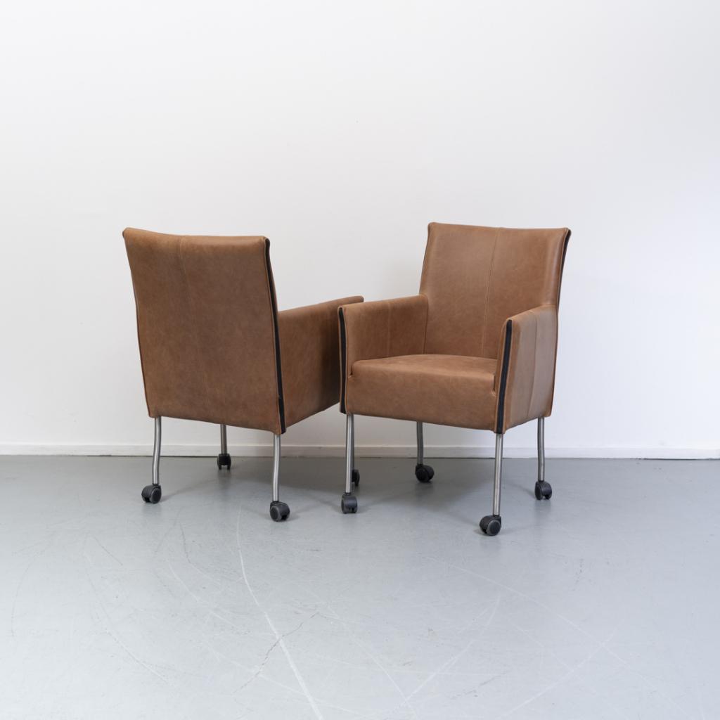 4x Milano Designer Eetkamerstoel Cognac Leer - RVS/Wiel, Huis en Inrichting, Stoelen, Niet ingevuld, Bruin, Niet ingevuld, Nieuw