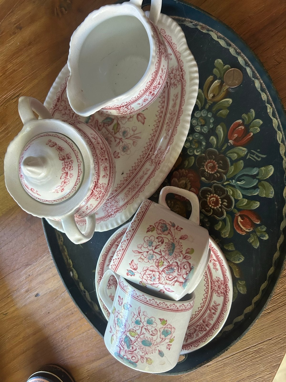 Engels Melkkannetje, Suikerpot en 2 Kop en Schotels - Gaaf, Antiek en Kunst, Ophalen of Verzenden