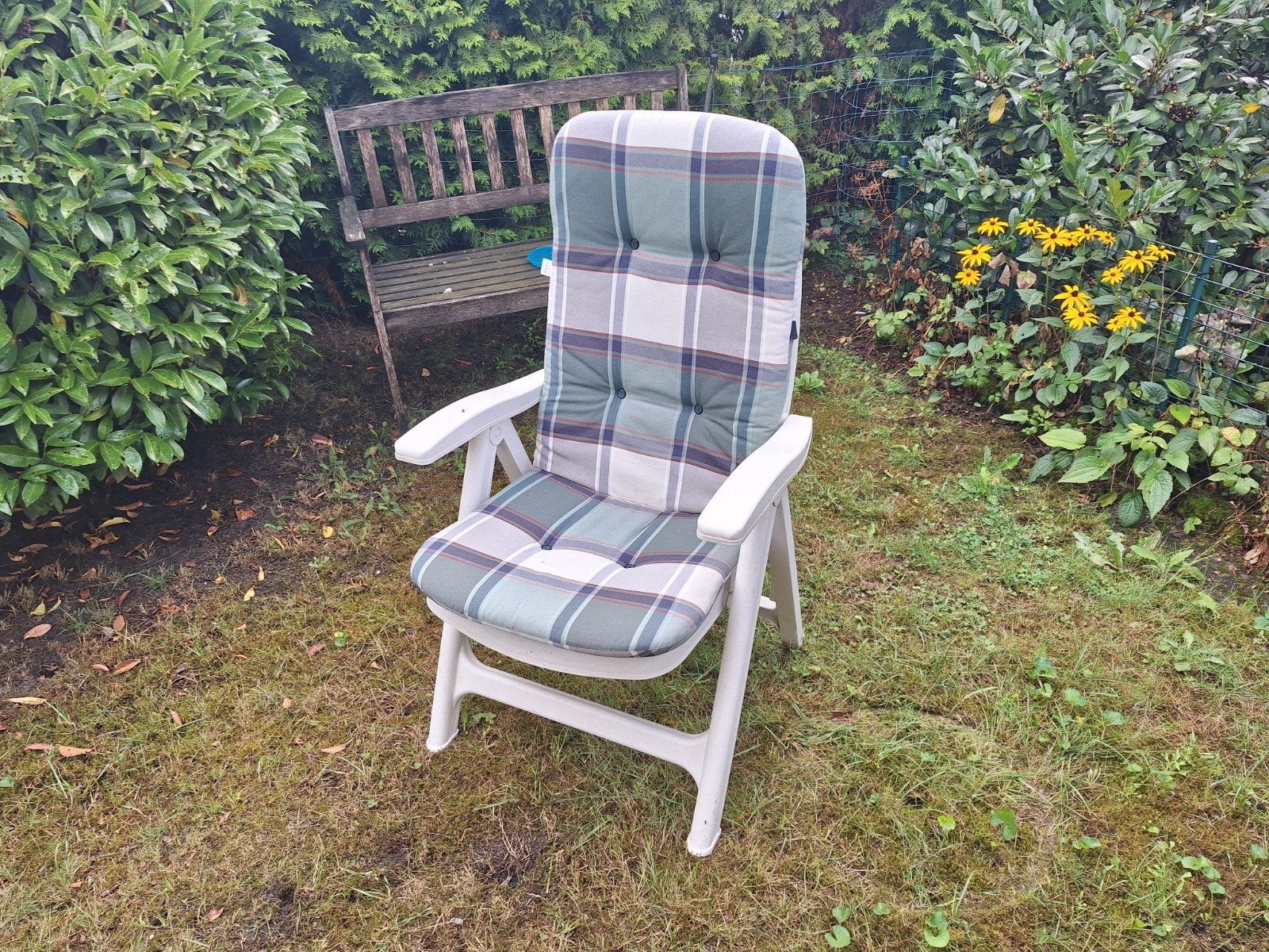 4 tuin/camping stoelen met kussens, Ophalen, Gebruikt