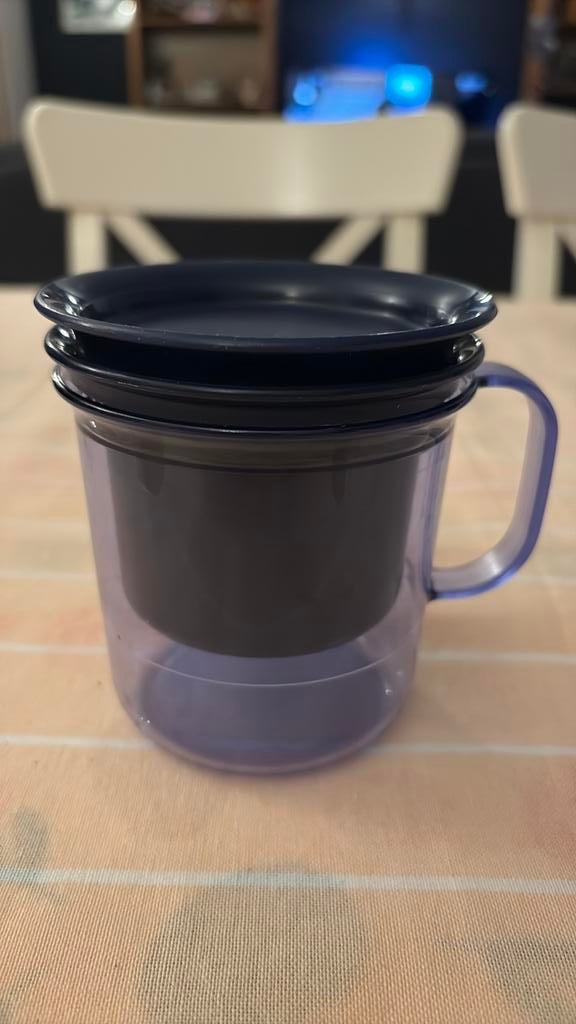 Tupperware theebeker, doorzichtig blauw met donkerblauw, Ophalen of Verzenden, Zo goed als nieuw, Blauw, Overige typen