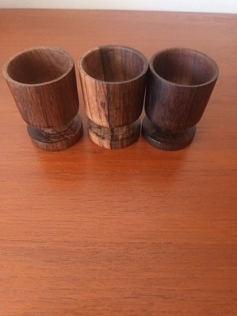 3x Teak houten eierdop/ Scandinavisch? en vintage!, Antiek en Kunst, Curiosa en Brocante, Ophalen of Verzenden