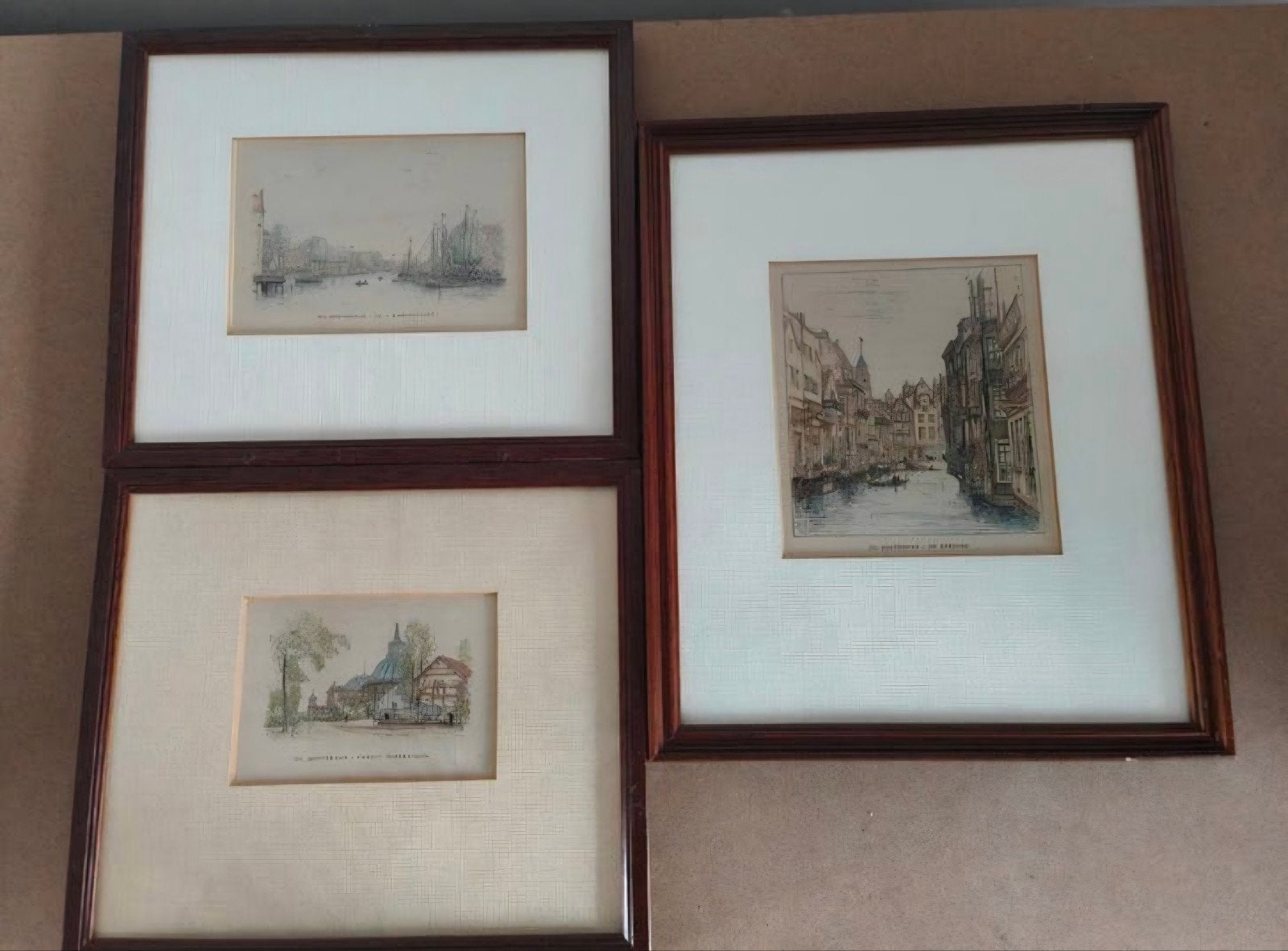 Set van 3 ingelijste etsen van Rotterdam, Ophalen of Verzenden