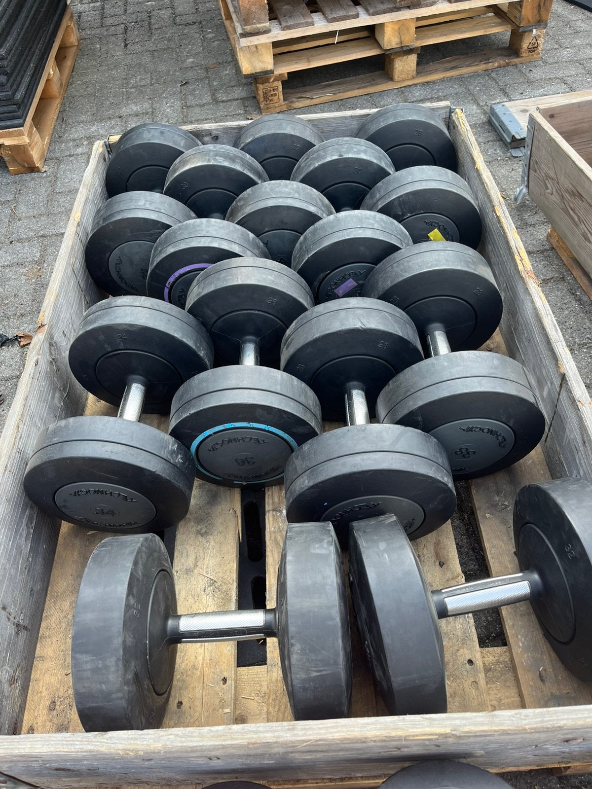 Technogym dumbbells 32-42 kg gewichten, Dumbbell, Dumbbells, 32-42 kg, Ophalen of Verzenden